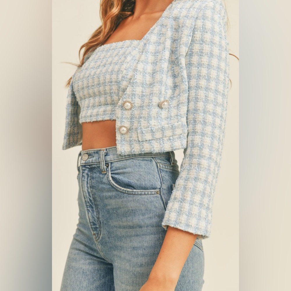 Tweed blazer and crop top matching set